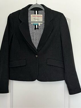 Cartonnier Anthropologie Dark Gray Knit Blazer Cropped Single Button Pockets 6